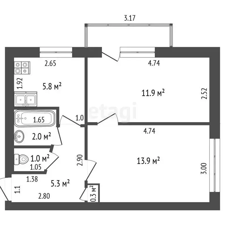 2-комнатная квартира: Калининград, улица Космонавта Леонова, 38А (40.2 ... - Фото 0