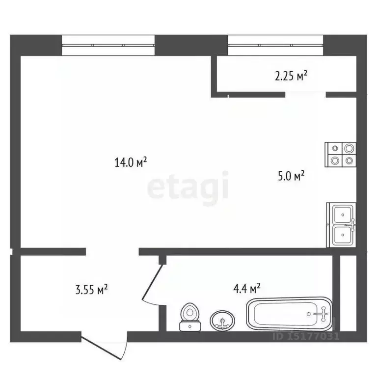 Студия Ямало-Ненецкий АО, Новый Уренгой просп. Губкина, 11Б (29.0 м) - Фото 2