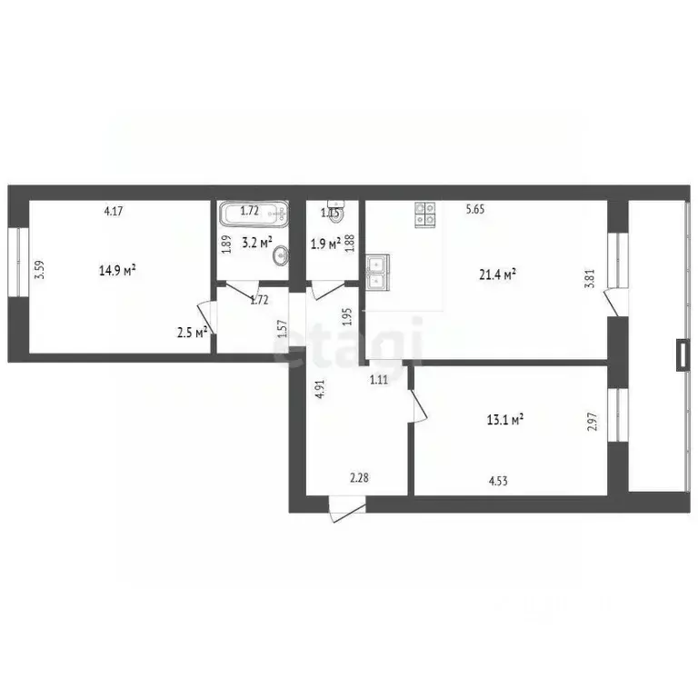 2-к кв. Тюменская область, Тюмень ул. Линейная, 17 (67.2 м) - Фото 2