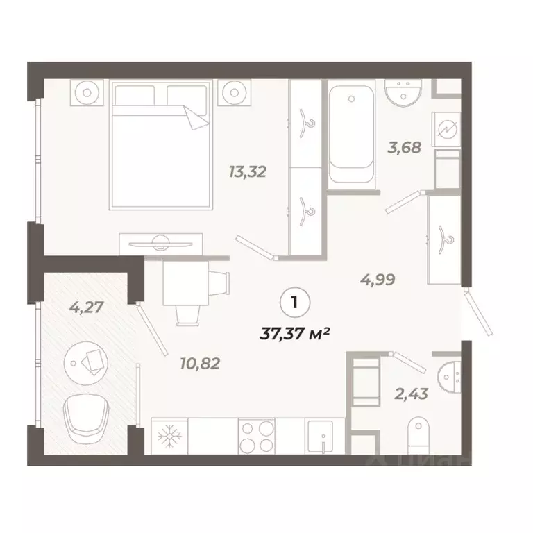 1-к кв. Санкт-Петербург ул. Коли Томчака, 21Д (37.37 м) - Фото 0