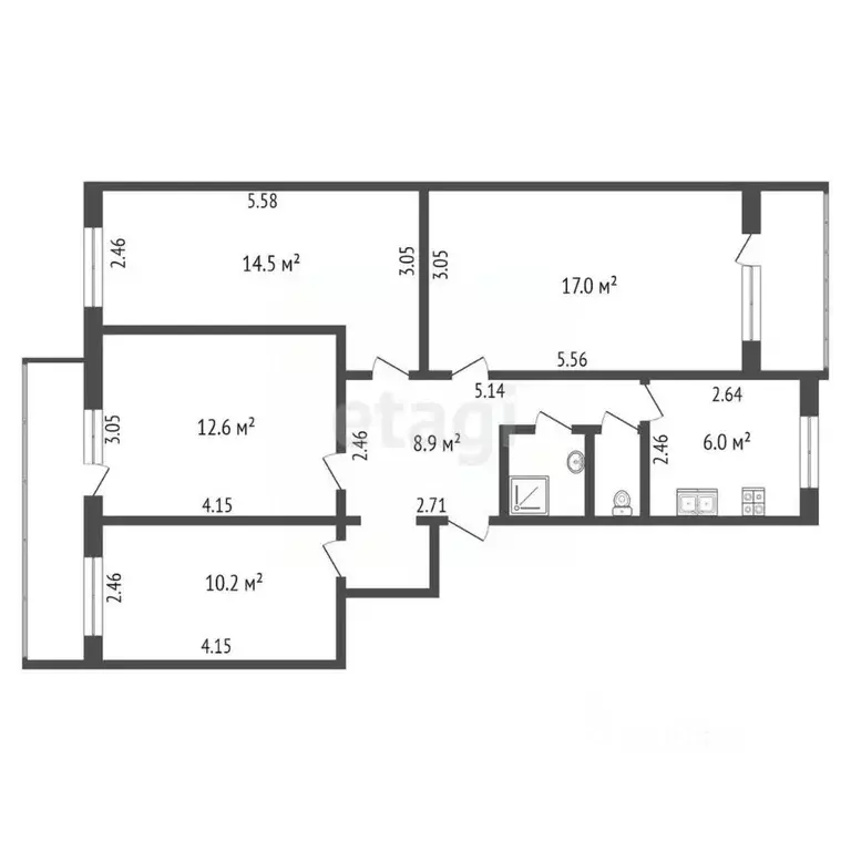 4-к кв. Астраханская область, Астрахань Спортивная ул., 41Б (75.8 м) - Фото 2