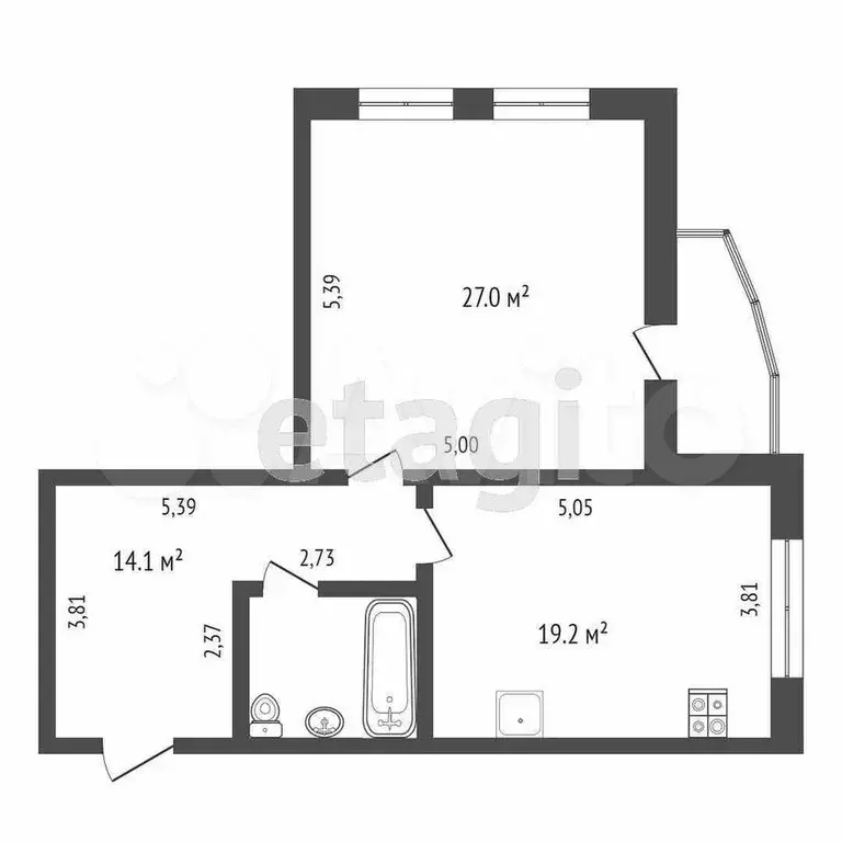 1-к. квартира, 65,8 м, 7/9 эт. - Фото 0
