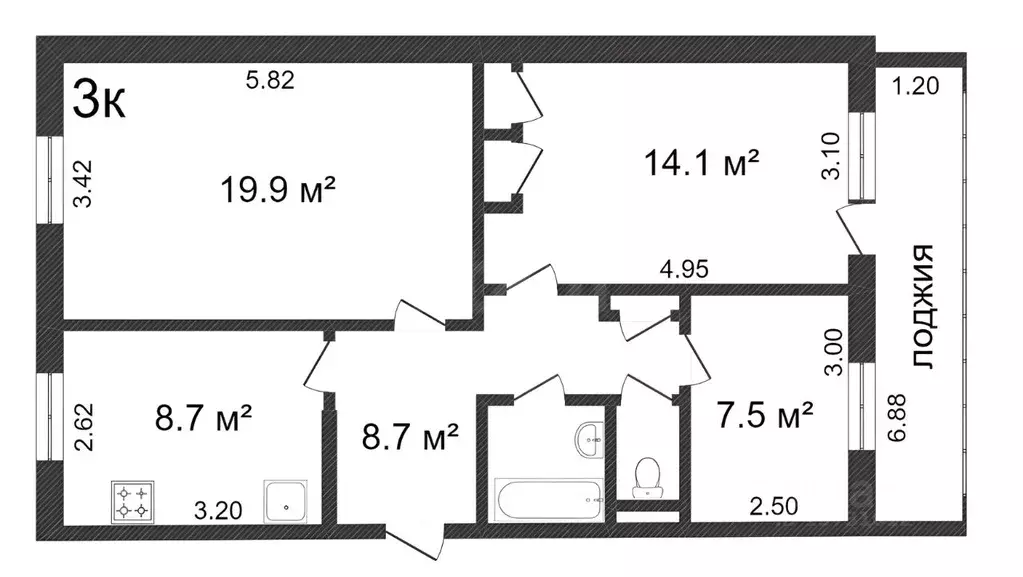 3-к кв. Коми, Сыктывкар Петрозаводская ул., 40 (66.1 м) - Фото 1