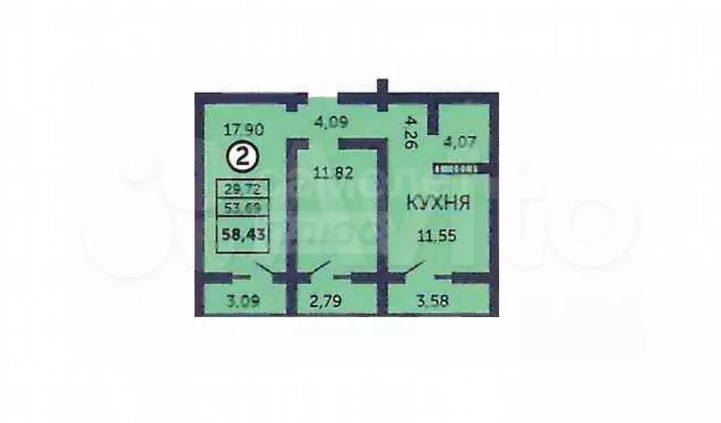 2-к. квартира, 58,4 м, 9/17 эт. - Фото 0