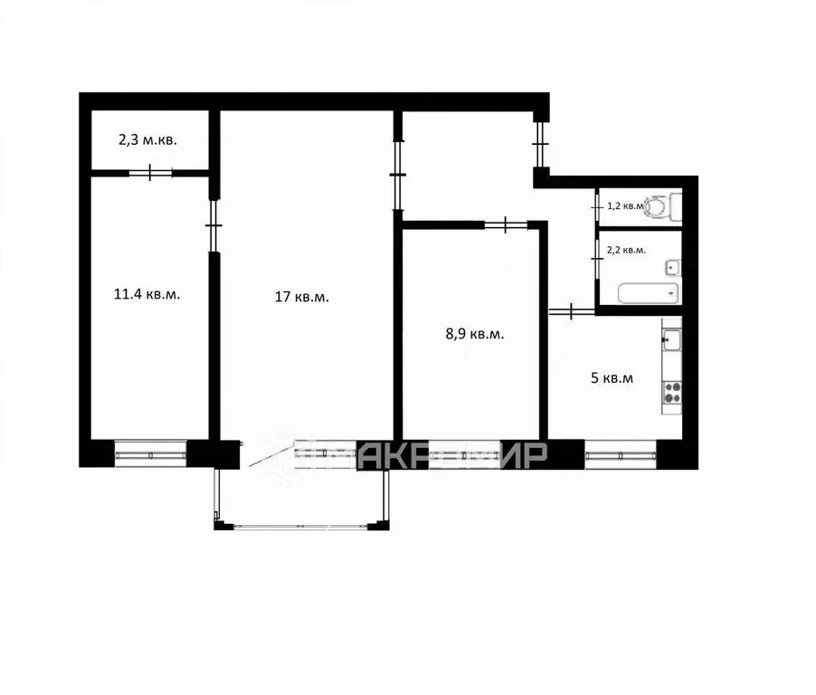 Квартира, 3 комнаты, 53.7 м - Фото 1