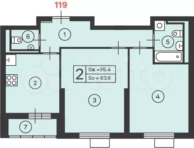 Аукцион: 2-к. квартира, 63,6 м, 21/45 эт. - Фото 0