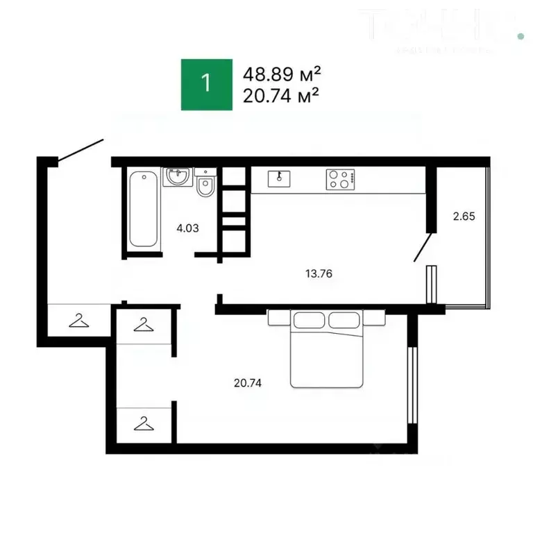 1-к кв. Пензенская область, Пенза Ладожская ул., 9 (48.9 м) - Фото 1