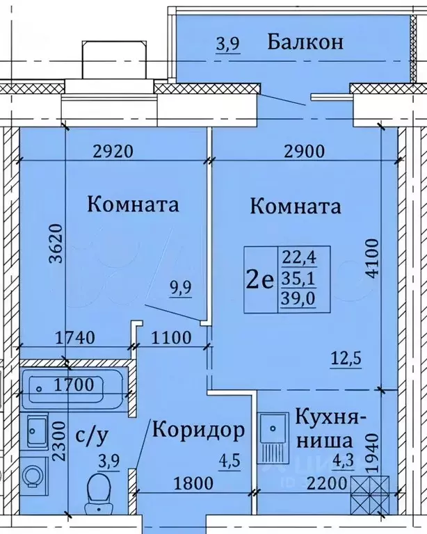 2-к кв. Коми, Сыктывкар ул. Жакова, 15 (39.0 м) - Фото 1