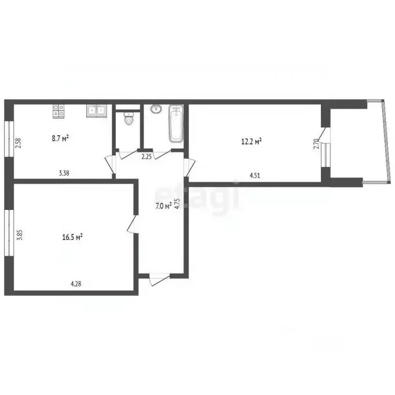 2-к кв. Московская область, Одинцово Можайское ш., 85 (47.2 м) - Фото 2
