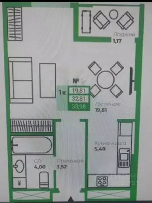 2-к кв. Крым, Симферополь ул. Бородина, 59В (33.98 м) - Фото 1