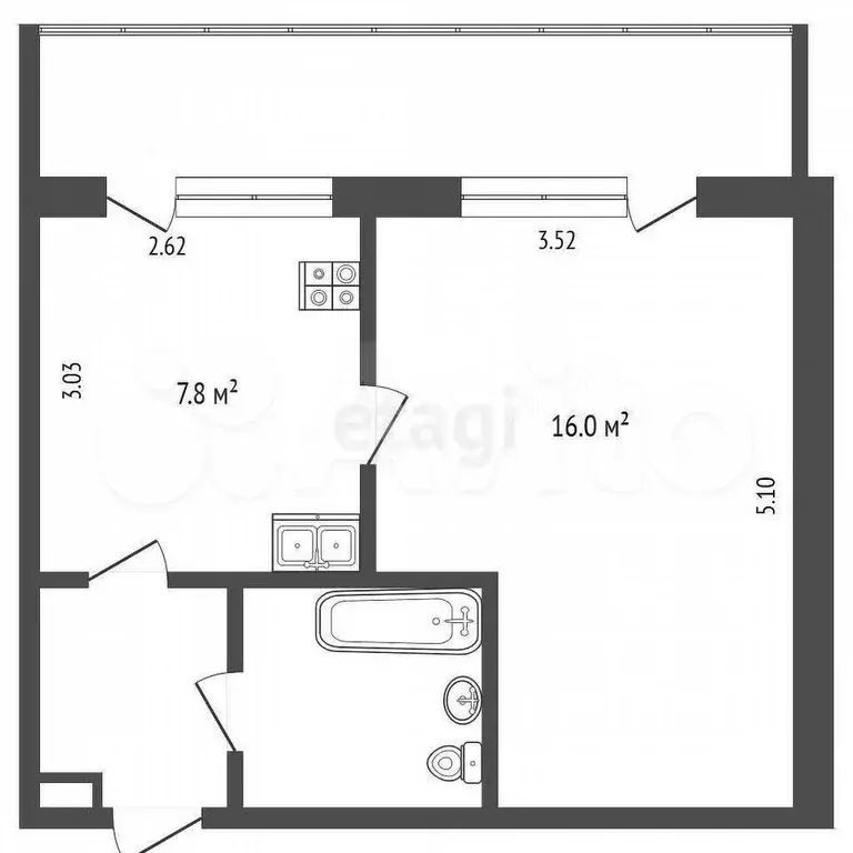 1-к. квартира, 30,6 м, 3/8 эт. - Фото 0