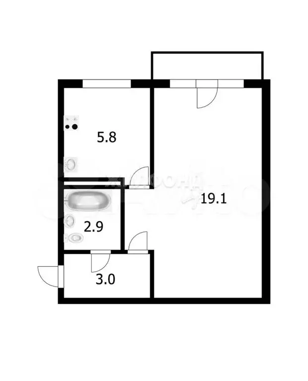 1-к. квартира, 30,8 м, 3/5 эт. - Фото 0