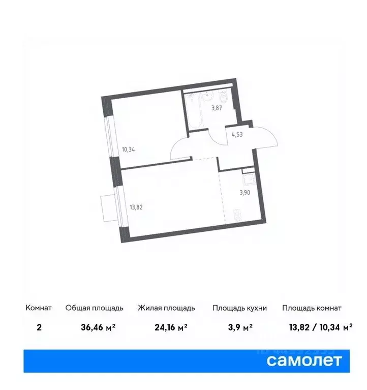 1-к кв. москва подольские кварталы жилой комплекс, к2 (36.46 м) - Фото 0