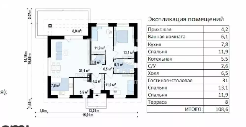 Дом в Сосновский округ, село Кайгородово, Береговая улица (101.6 м) - Фото 1