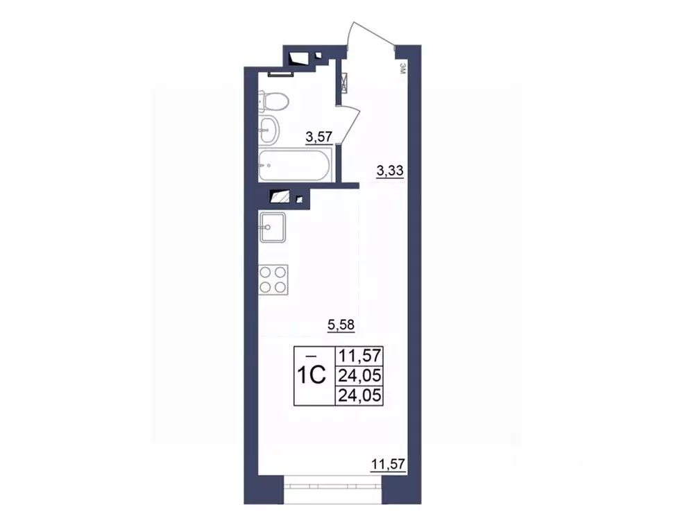 Студия Башкортостан, Уфа Космос жилой комплекс, лит1 (23.93 м) - Фото 1