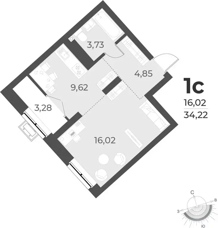 Квартира-студия: Новосибирск, улица Лобачевского, 53/2 (34.2 м) - Фото 0