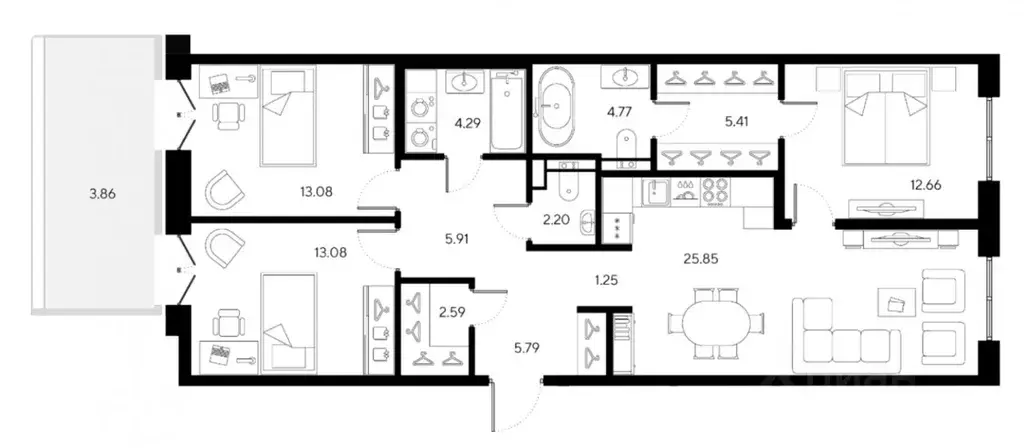 3-к кв. Санкт-Петербург 20-я Васильевского острова линия, 19 (96.88 м) - Фото 1