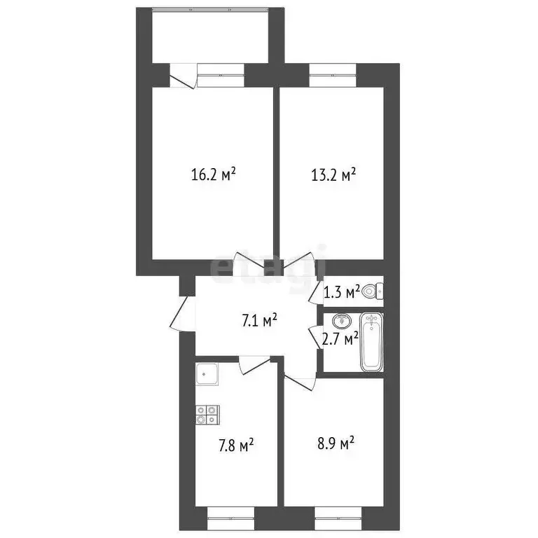 3-комнатная квартира: Ялуторовск, улица Карла Либкнехта, 33 (59.8 м) - Фото 1