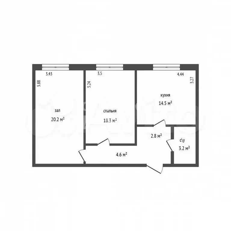 2-к. квартира, 61 м, 3/3 эт. - Фото 0