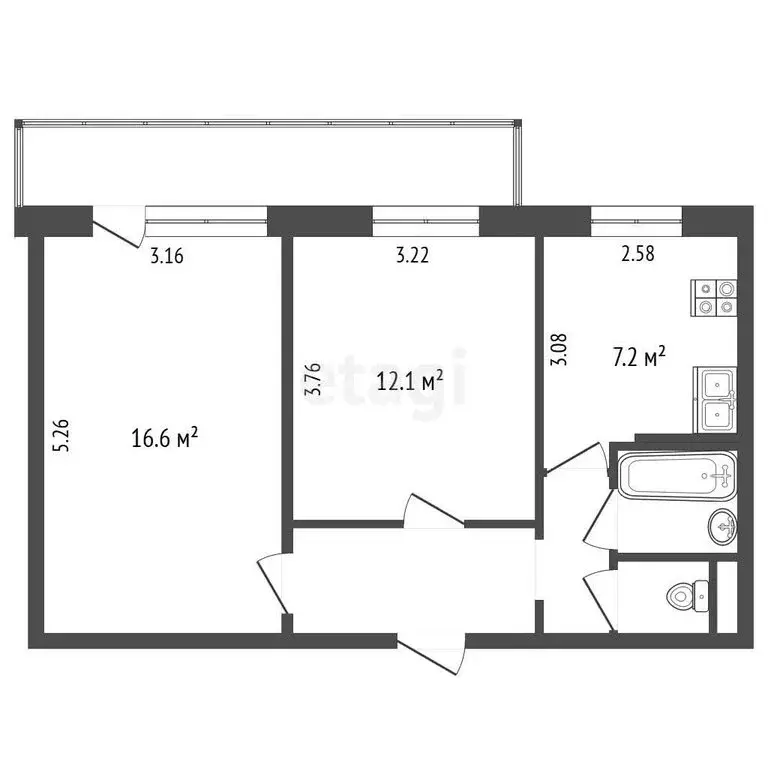 2-комнатная квартира: Белгород, улица Мокроусова, 19 (46.2 м) - Фото 1