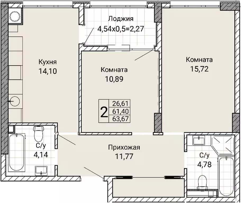 2-к кв. Севастополь ул. Братьев Манганари, 28 (63.67 м) - Фото 0