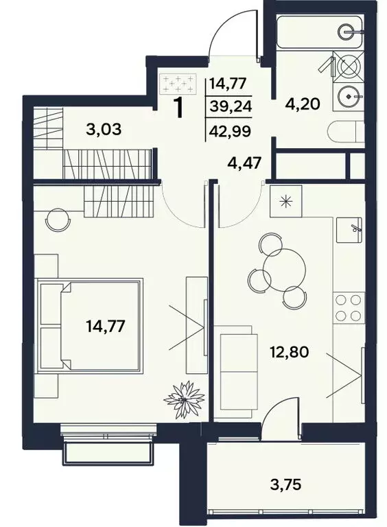 1-комнатная квартира: Пенза, Электрический проезд, 7 (42.99 м) - Фото 1