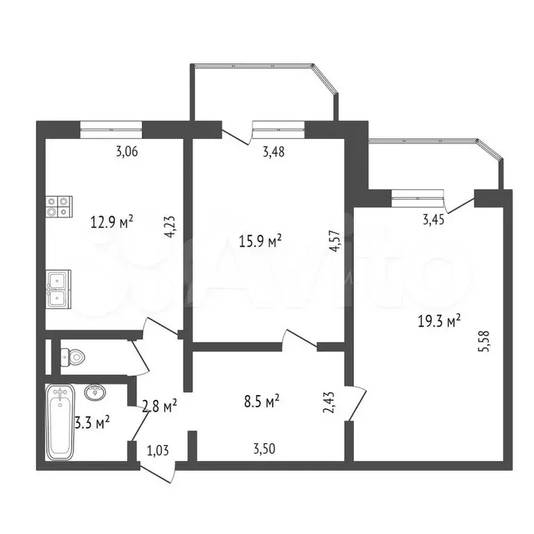 2-к. квартира, 65,5 м, 2/10 эт. - Фото 0