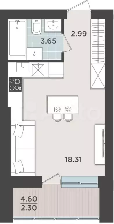 Квартира-студия, 27,3 м, 9/9 эт. - Фото 1