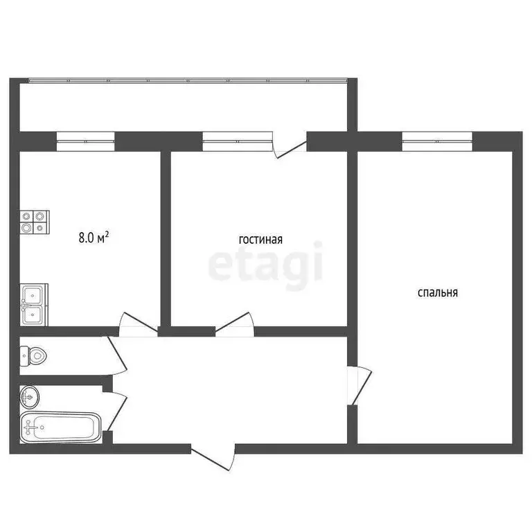 2-комнатная квартира: Набережные Челны, проспект Мира, 25 (47.6 м) - Фото 0