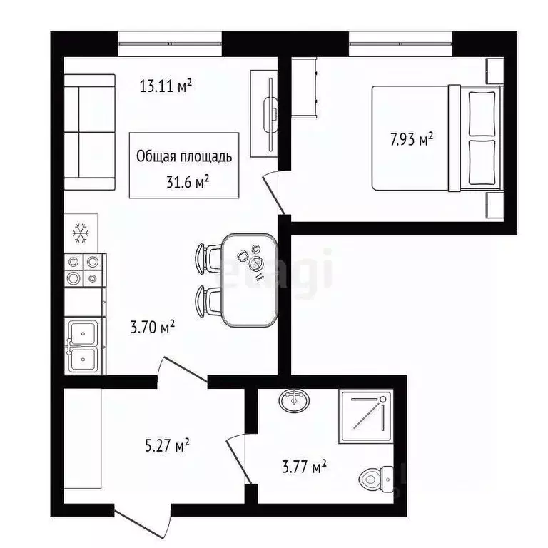 2-к кв. Новосибирская область, Новосибирск ул. Кирова, 113/2 (31.6 м) - Фото 1