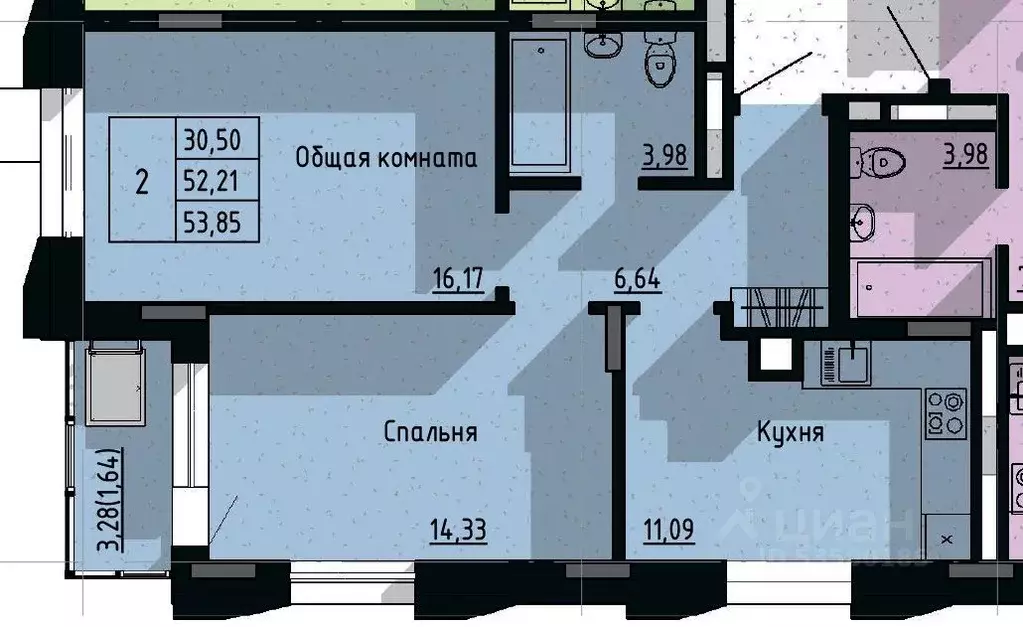 2-к кв. Саха (Якутия), Якутск пос. Геологов,  (53.85 м) - Фото 0