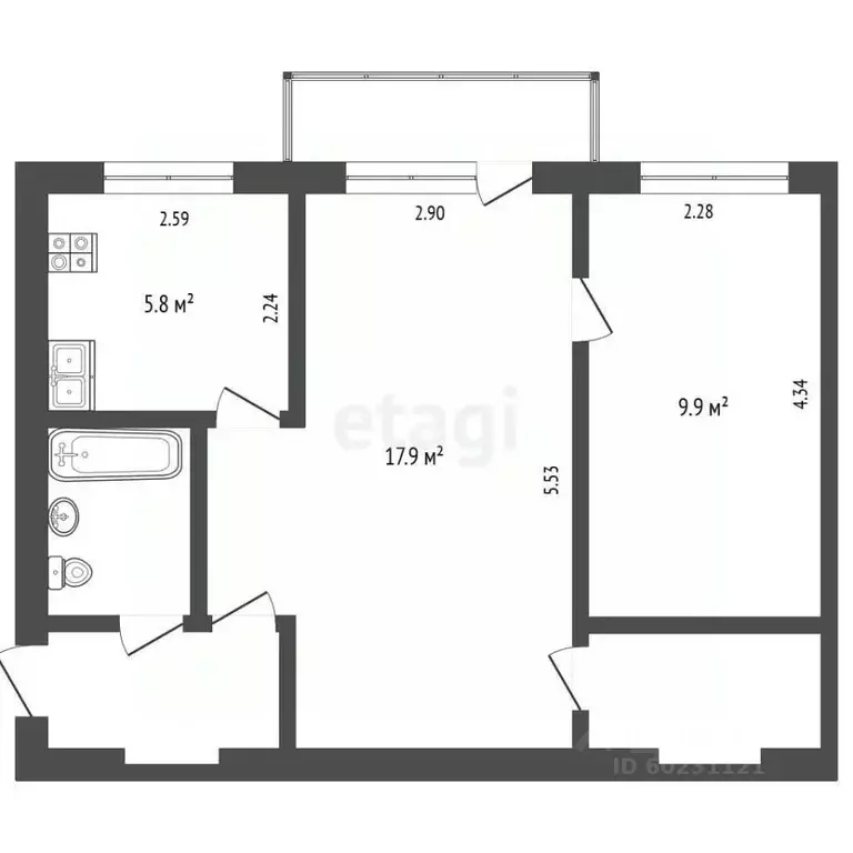2-к кв. Пермский край, Пермь ул. Богдана Хмельницкого, 3 (42.8 м) - Фото 2