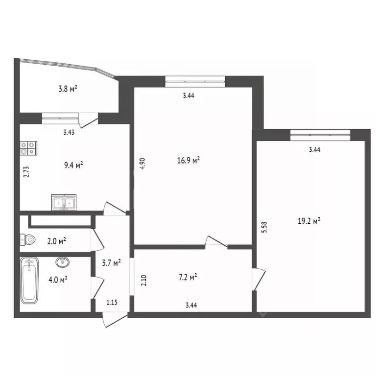 2-к кв. Тюменская область, Тюмень ул. Николая Семенова, 27к3 (62.4 м) - Фото 2