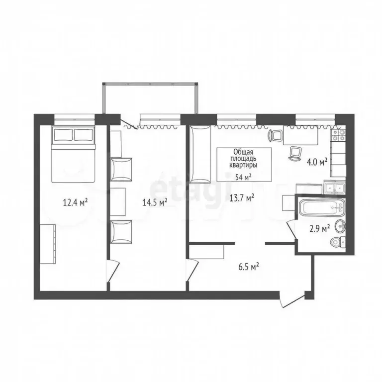 3-к. квартира, 54 м, 3/3 эт. - Фото 0