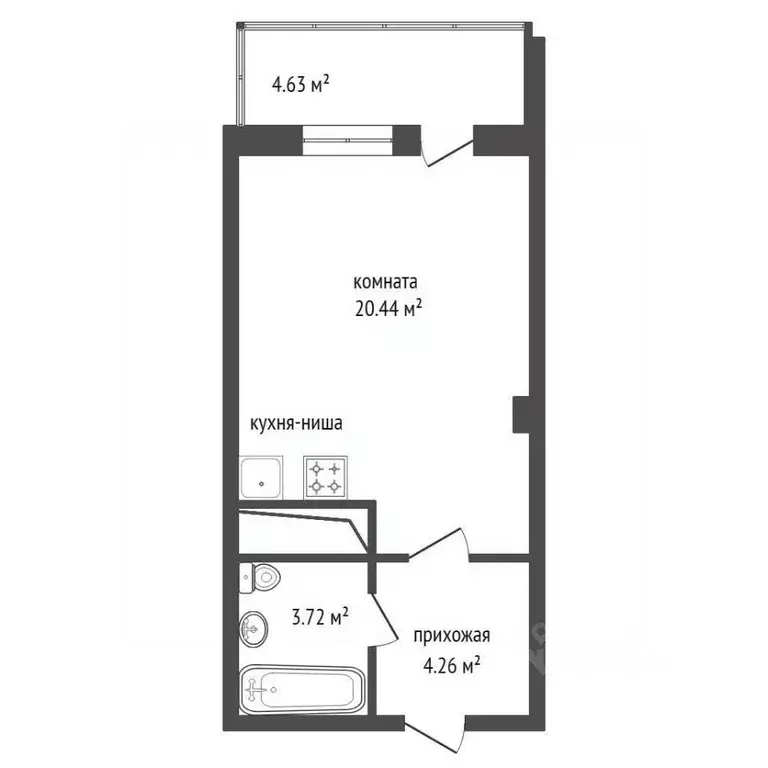 Студия Красноярский край, Красноярск Дудинская ул., 2Б (30.6 м) - Фото 2
