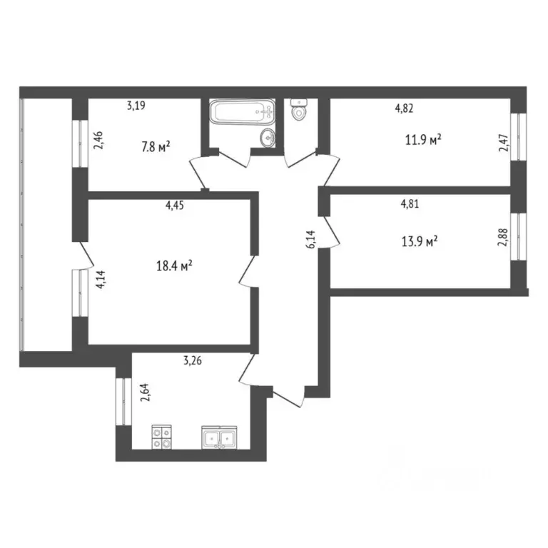 4-к кв. Тюменская область, Тюмень Широтная ул., 103 (74.9 м) - Фото 2