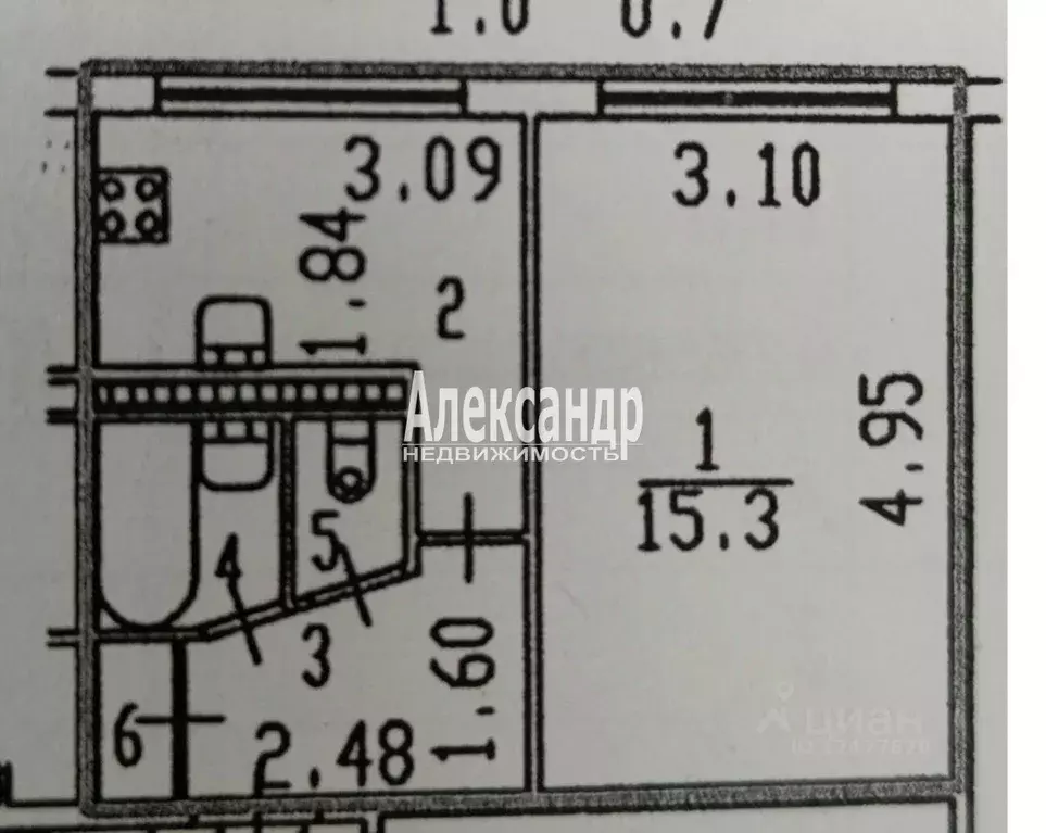 1-к кв. Санкт-Петербург ул. Димитрова, 15К2 (29.3 м) - Фото 1