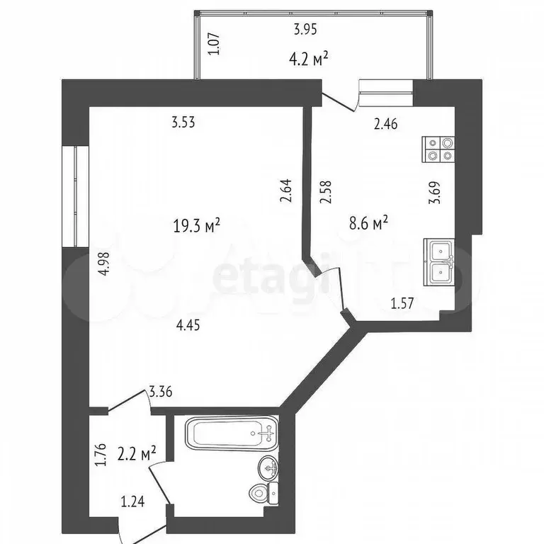 1-к. квартира, 33 м, 7/9 эт. - Фото 0
