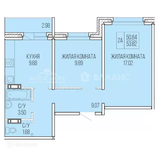 Продаётся 2-к квартира, 53.82 м - Фото 0