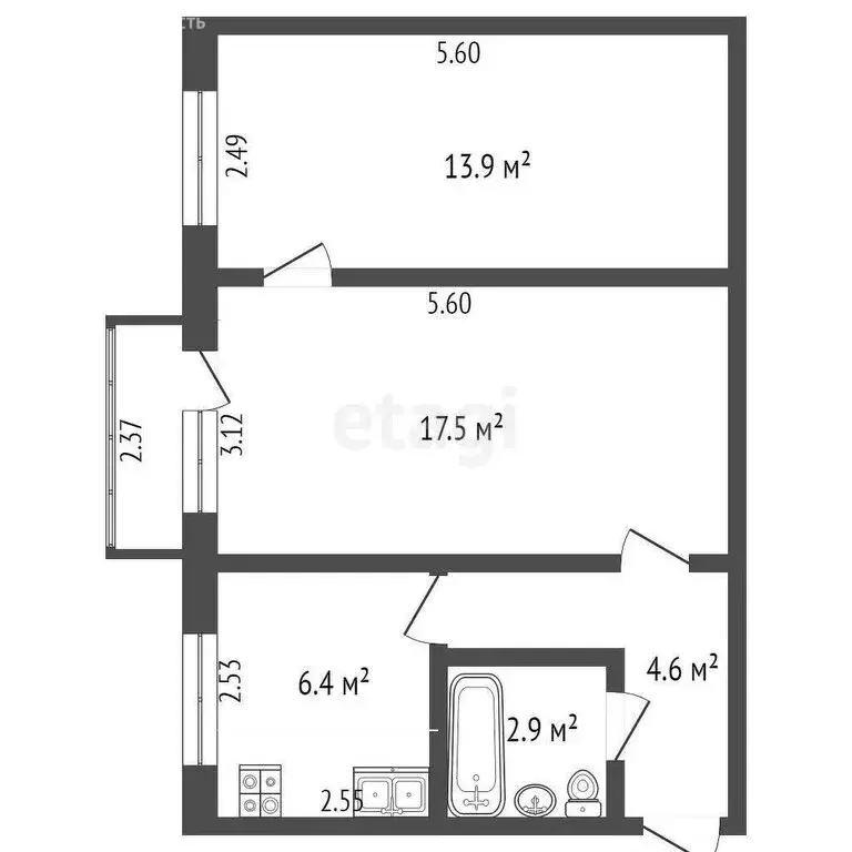 2-комнатная квартира: Омск, Космический проспект, 39 (45.8 м) - Фото 0