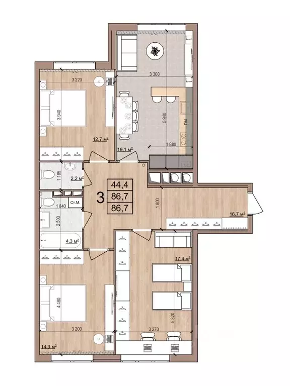 3-к кв. Рязанская область, Рязань Медицинская ул., 3 (86.7 м) - Фото 1