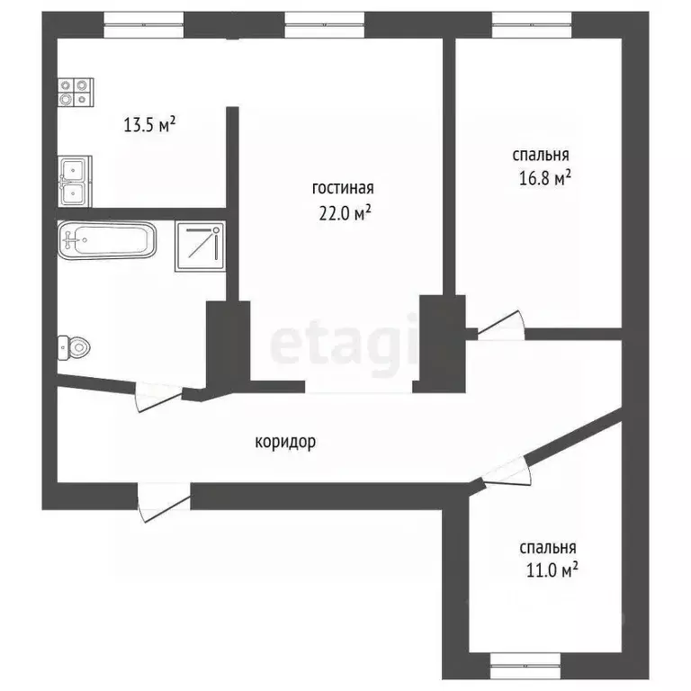 3-к кв. Кемеровская область, Новокузнецк просп. Металлургов, 14 (80.1 ... - Фото 2