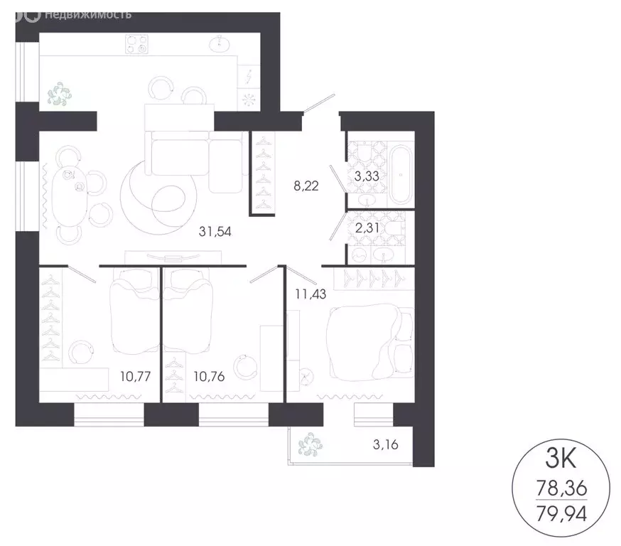3-комнатная квартира: Пенза, Колышлейская улица, 7 (79.94 м) - Фото 1