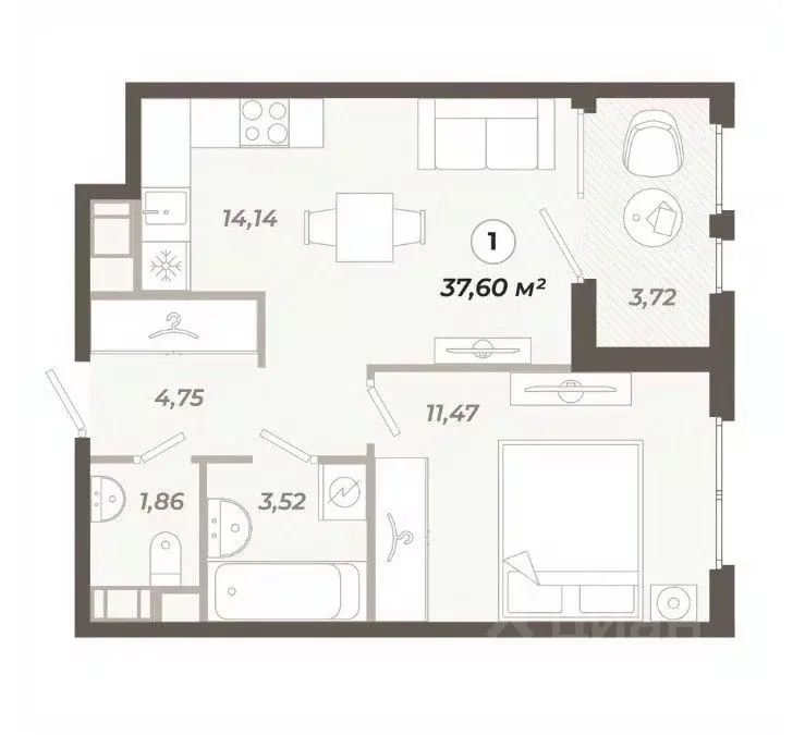1-к кв. Санкт-Петербург ул. Коли Томчака, 21Д (37.6 м) - Фото 0