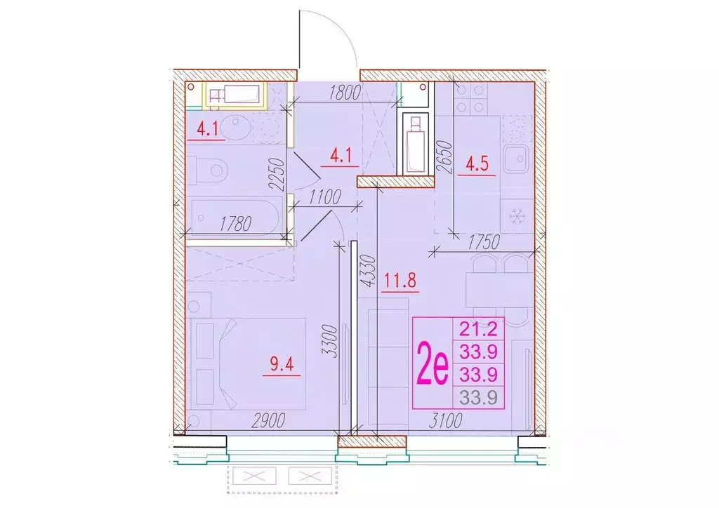 2-к кв. Астраханская область, Астрахань Августовская ул. (33.9 м) - Фото 2