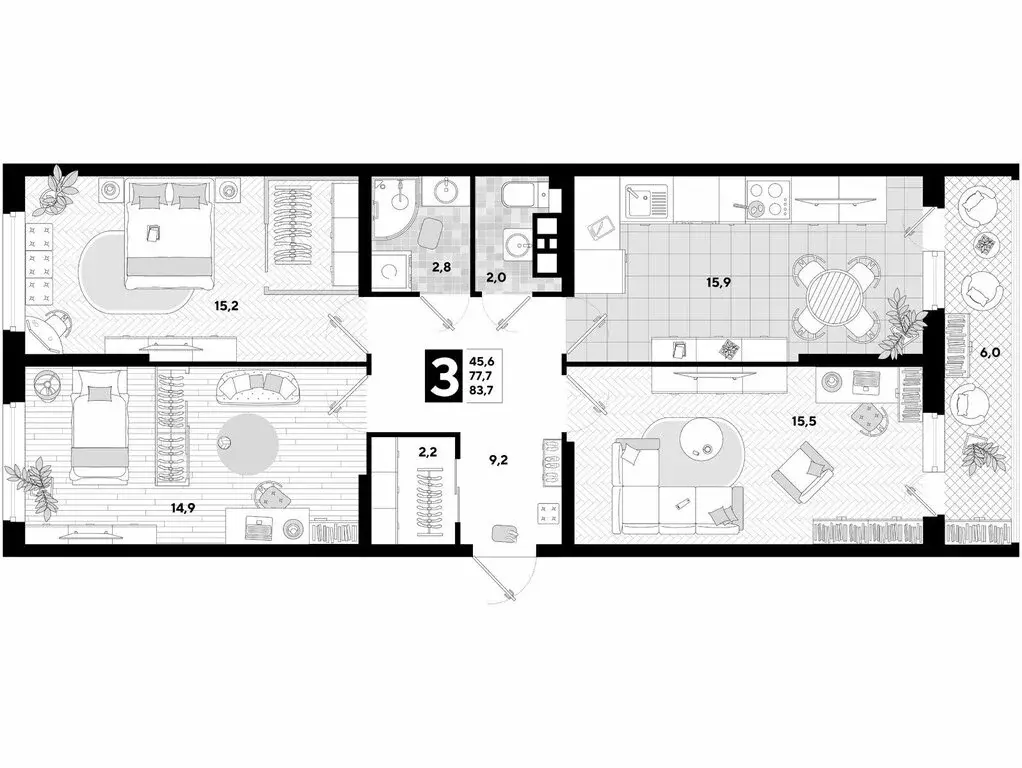 3-комнатная квартира: Краснодар, улица Ивана Беличенко, 103к1 (83.7 м) - Фото 1