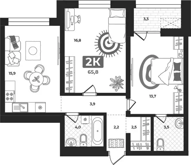 2-комнатная квартира: Тюмень, улица Разведчика Кузнецова, 16 (66.3 м) - Фото 1