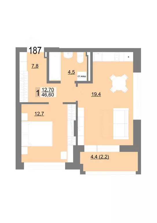 1-комнатная квартира: Екатеринбург, Посадская улица, 26 (46.6 м) - Фото 1