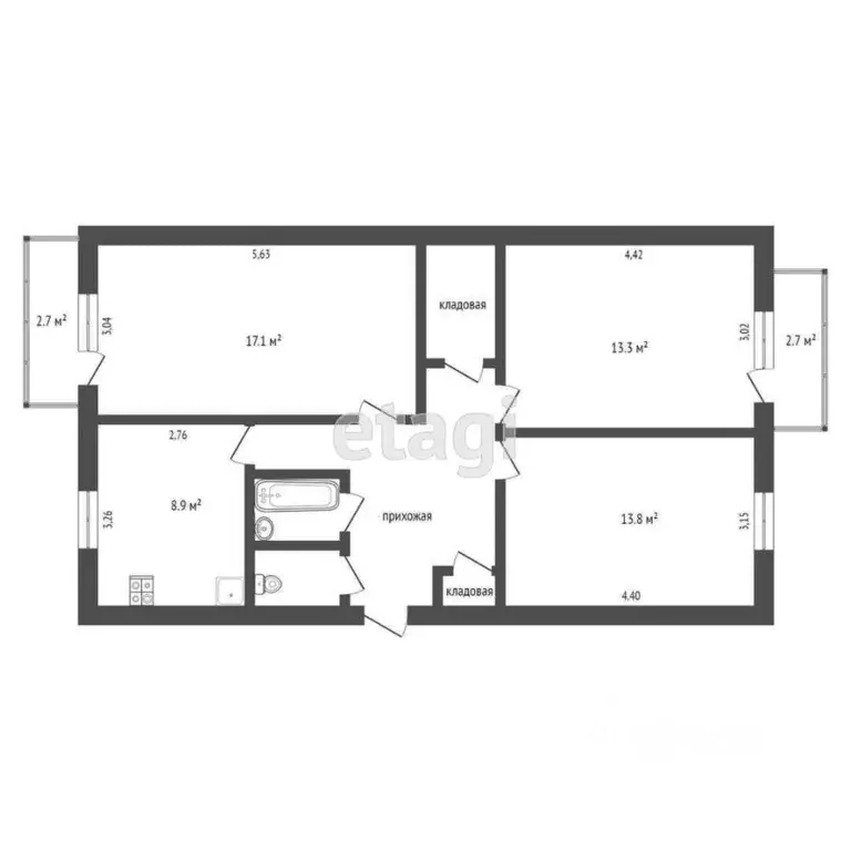 3-к кв. Калужская область, Калуга ул. Кубяка, 9 (69.2 м) - Фото 2