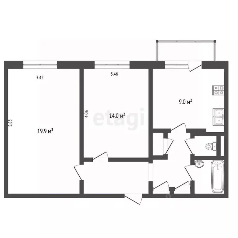 2-к кв. Москва Литовский бул., 9/7 (58.3 м) - Фото 1